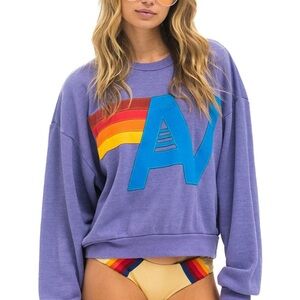 Aviator Nation Logo Stitch Relax Crew Sweatshirt - Lavender